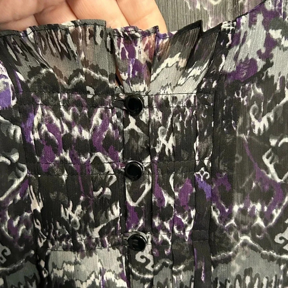 Women’s 3X SHEER Blouse Gray Purple Pleat Ruffle Long Sleeve Whimsigoth - Picture 8 of 15